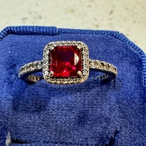 Pandora Timeless Elegance Ring With Synthetic Ruby &Clear CZ Size 8